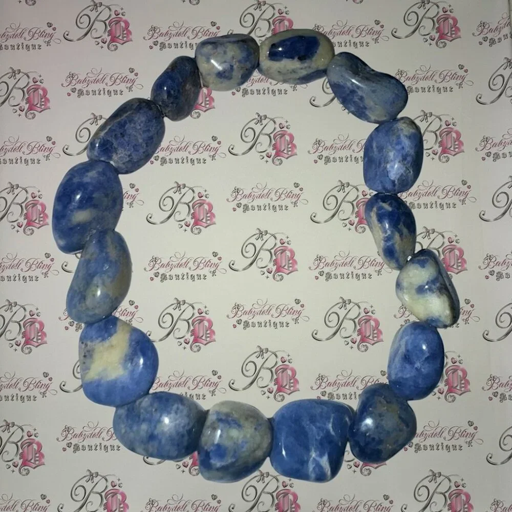 Sodalite bracelet healing crystals stretchy blue rock crystal geode natural boho